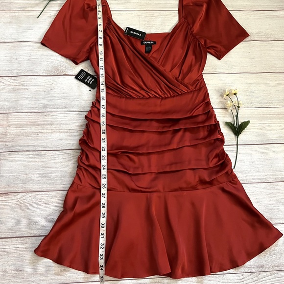 EXPRESS Satin Ruched Mini Dress - Picture 13 of 16